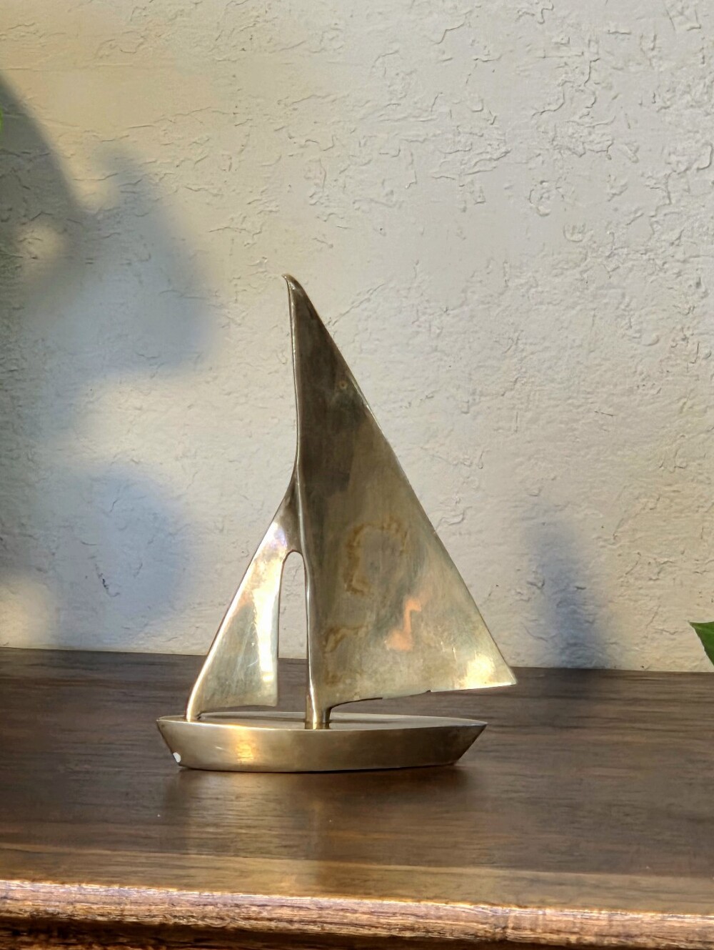 Vintage Midcentury 5" Brass Sailboat Figurine Nautical Coastal Decor